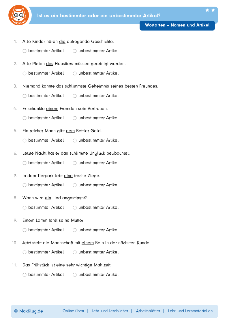 Ist es ein bestimmter oder ein unbestimmter Artikel?