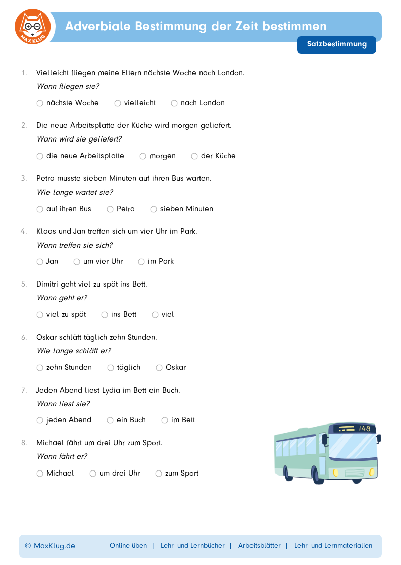 Adverbiale Bestimmung der Zeit bestimmen