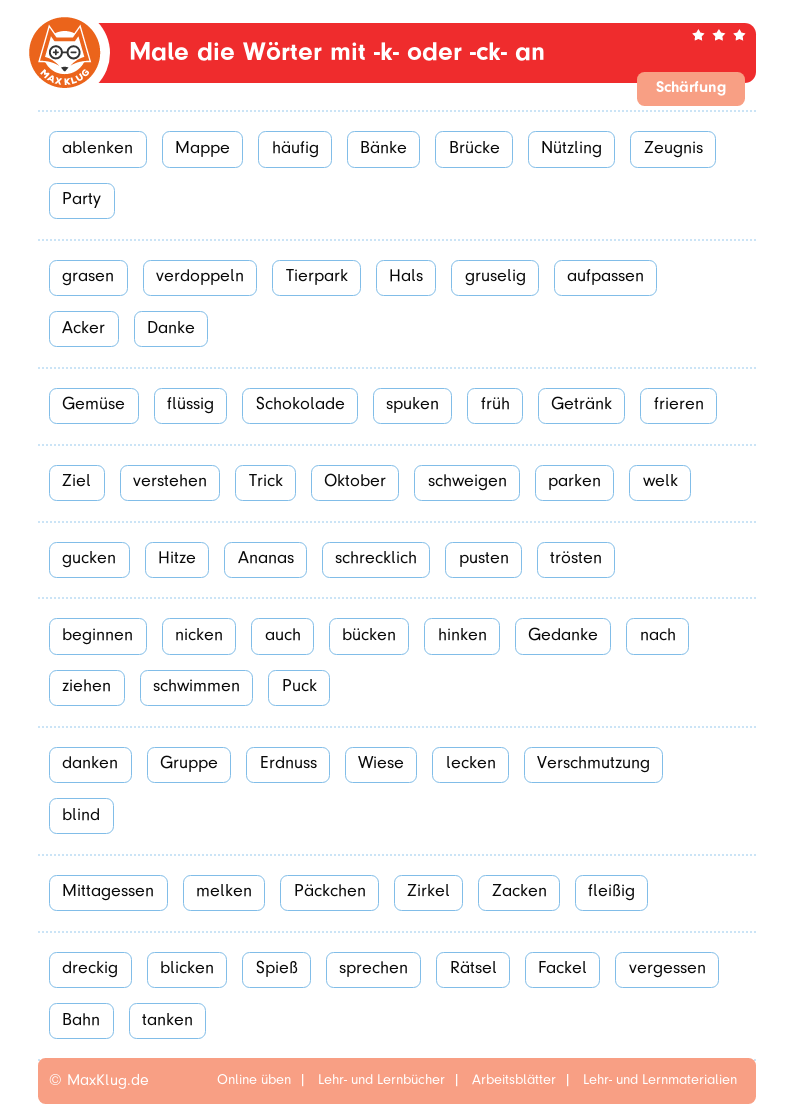  Male die Wörter mit -k- oder -ck- an Illustration 