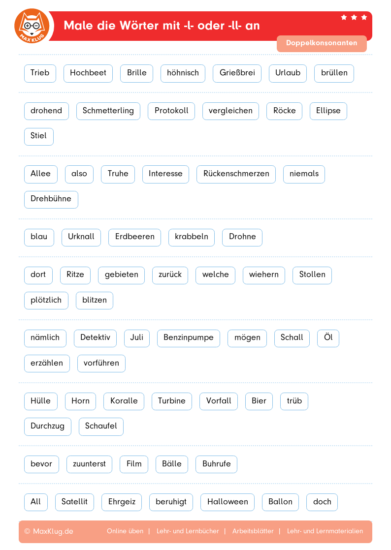 Male die Wörter mit -l- oder -ll- an