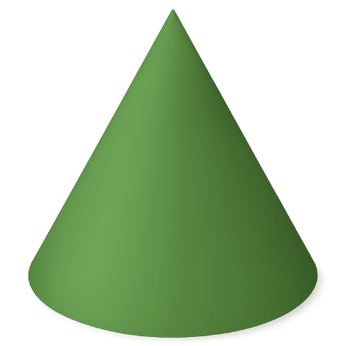 Kegel, dunkelgrün. Geometrie üben mit Max Klug. Formen und Körper.