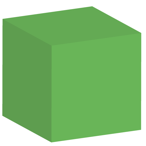 Würfel, dunkelgrün. Geometrie üben mit Max Klug. Formen und Körper.